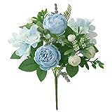 GVEKJ Blaue Seidensträuße, künstliche Waldhortensien, Pfingstrosenknospen, Hochzeit, Braut, Handstrauß, Hausgarten, Schreibtisch, Blumenarrangement, Dekor, Blau