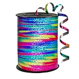 500 Yard Rainbow Ribbon，Rainbow Color Ribbon Curling Crimped，Rainbow Shiny Curling Shiny Ribbon，Balloon String，3/16' Laser Curly Ribbon ，Wedding, Birthday，Party Art Craft Decor