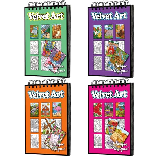 Jetec 4 Pcs Velvet Art Coloring Books Spiral Bound Posters Felt Pages for Kids After School Travel Group Activities Friends