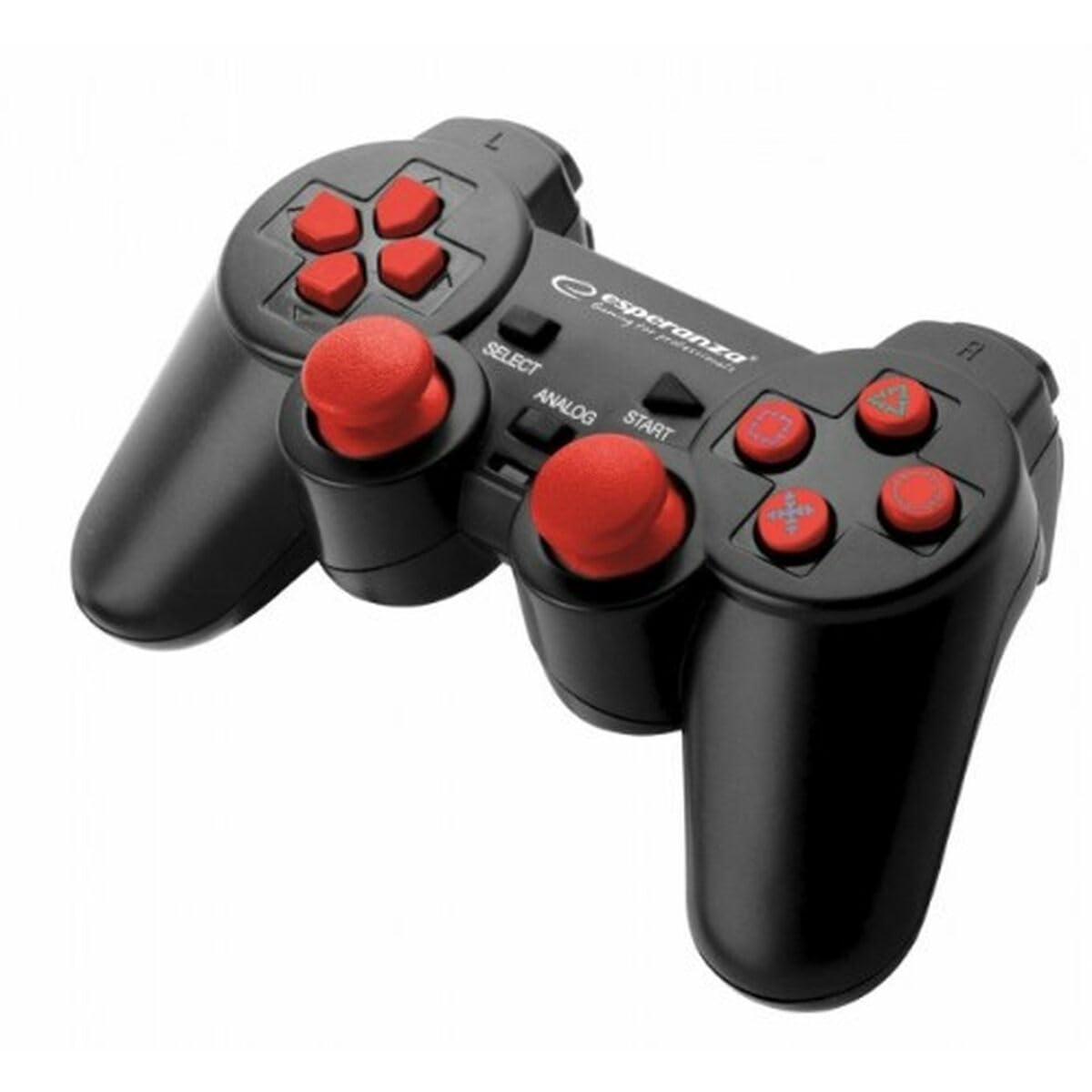 Esperanza EGG106R USB Gamepad, black with red buttons and analog sticks.