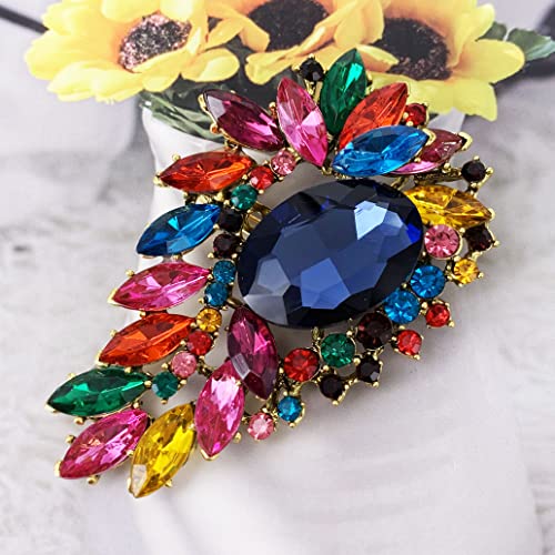 Image of SELOVO Leaf Flower Green Rhinestone Crystal Brooch Pin Accessory Gold Tone