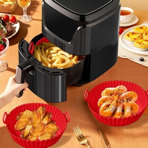 Kit 2 Formas de Silicone para Air Fryer, Resistente ao Calor, Antiaderente, com Alça, Reutilizável, Segura para Alimentos, Compatível com Forno e Microondas, Lavável na Lava-Louças