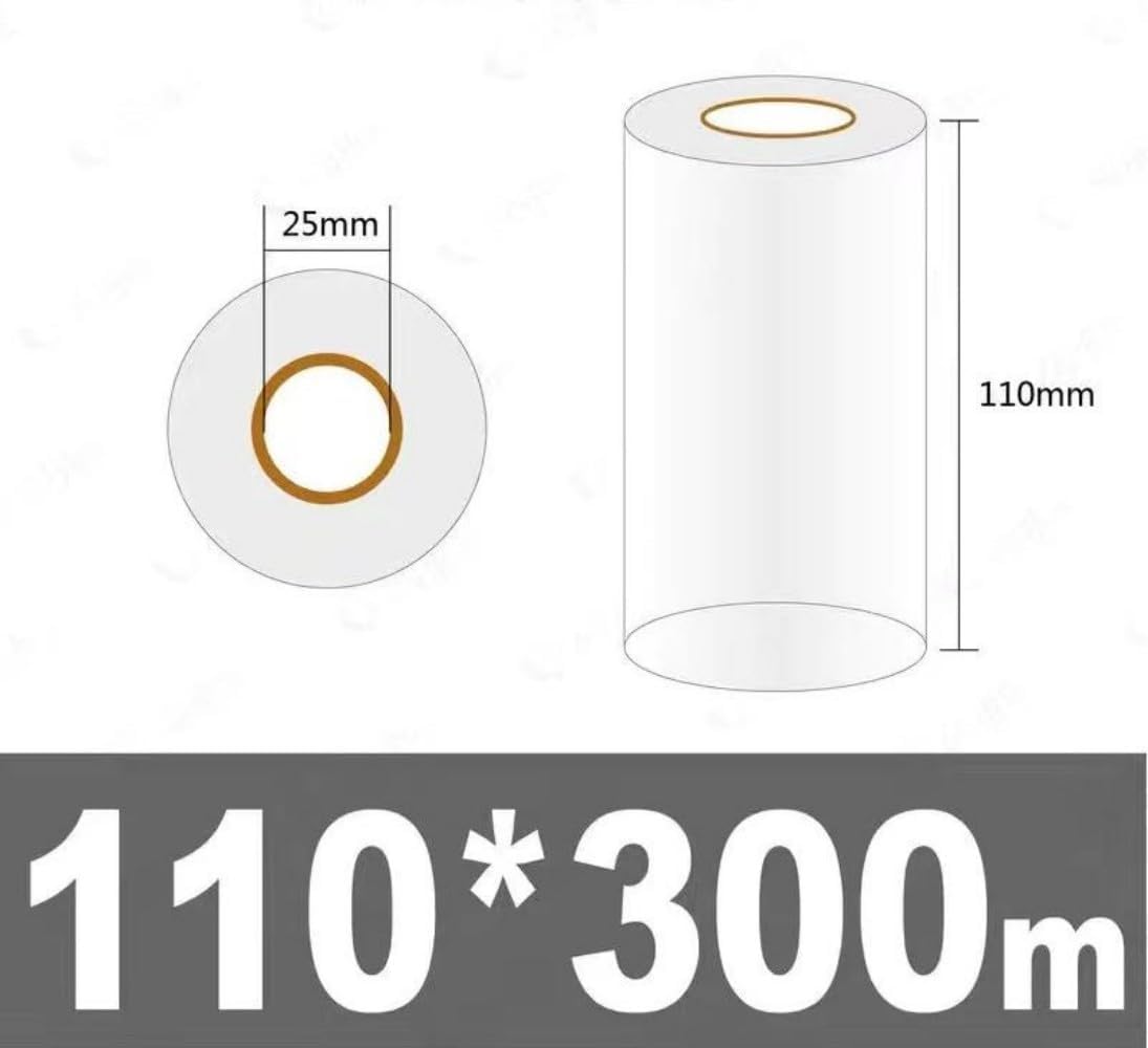 White Wax/Resin thermal transfer ribbon zebra printer barcode machine, 4.33" x 984" (110mm * 300m) for coated synthetic paper stickers tags price labels. image 2