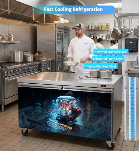 Image of 60.2 inch W Undercounter Worktop Refrigerator Sandwich Salad Prep Table Refrigerator Commercial Refrigerator Stainless Steel Fan Cooling Kitchen Equipment