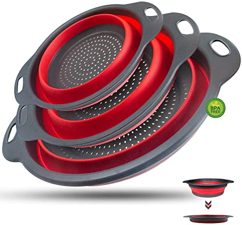 Collapsible Colander Set - Walfos Silicone Folding Strainers Set...