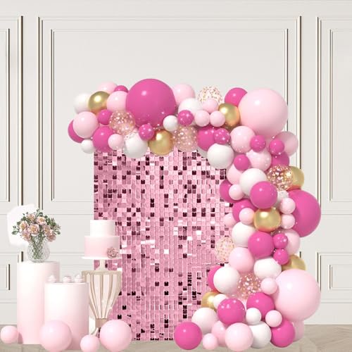 Image of Pink Shimmer Wall Backdrop 12 Panels Cover 4 x 3 Ft, Photo Backdrops for Wedding,Anniversary,Birthday,Party Decoration