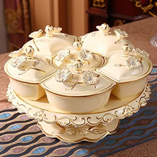 SOWHH Fruit tray Rotating European-style compartment with lid dried fruit box luxury wedding melon snacks candy dish