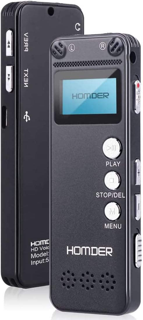 Digital Voice Recorder, Homder USB Professional Dictaphone Recorder with MP3 Player, Activated Rechargeable, Stereo HD Recording for Lectures (32GB)