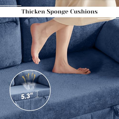 Tbfit 80" Sleeper Sofa Bed, 3 in 1 Cloud Pull Out Sofa Couch with USB & Storage Chaise, Chenille Convertible Sofa Bed with Pull Out Bed, Couches for Living Room, Apartment, Office, Blue - image 7