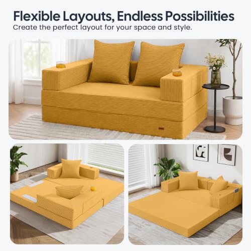 Image of COMAX Futon Sofa Bed, Convertible Sofa Bed, Folding Boneless Couches | Low-Profile Boneless Couch for Living Room, 11.8 inch H Low Seat Small 59 inch Foldable Floor Sleeper Mattress Lounge Space‑Saving