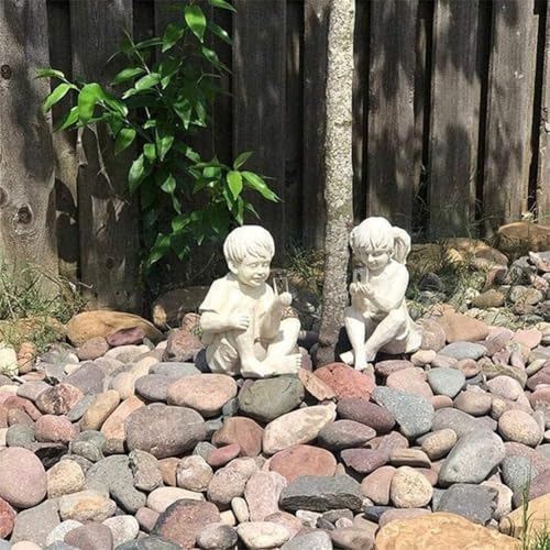 Estatua de Niña de Resina con Luz Solar para Jardín miniatura 4