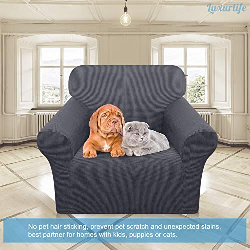 Luxurlife Super Stretch Chair Covers 1 Piece Premium Couch Covers Armchair Slipcover For Living Room Furniture Protector With Non Slip Foam Rollers (Small, Gray) #TOP1