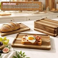 10er Set Frühstücksbrettchen Holz, Akazienholz Vesperbrett Rechteckig, Vielseitiges Servierbrett Käsebrett Snackbrett für Brotzeit, Tapas, Steak (30x20x1,5 cm) – Ansicht 4
