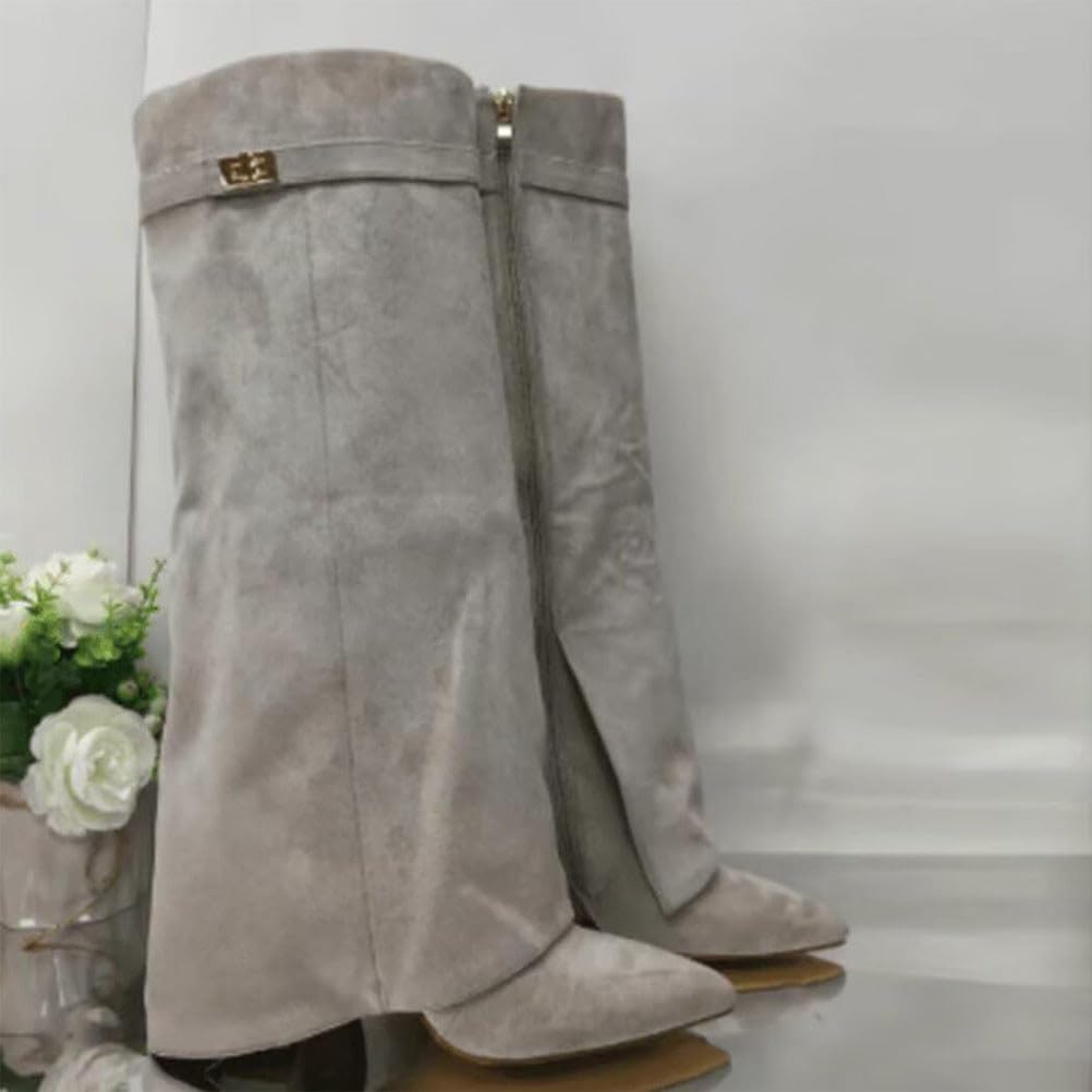 Fold Over Botas Mujer Invierno Cowboy Boots de Tacon Botines Largas Altas