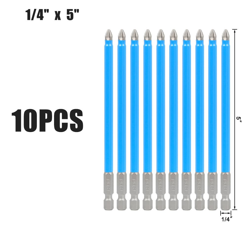 Set 1-10 Inserti per Cacciavite a Croce PH2, Magnetici, Acciaio S2 Antiscivolo per Avvitatore a Impulsi, Attacco 1/4 Pollici per Trapano Elettrico e Fai da Te(10-piecesetof127L)
