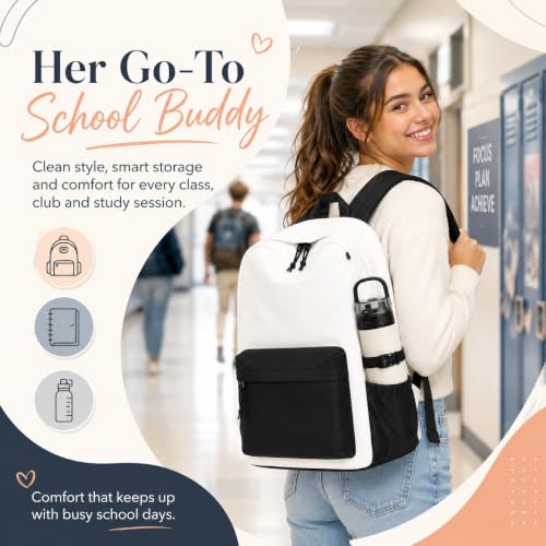 Image of LOIDOU Backpack for Girls School Backpacks Bookbags for Elementary Middle School Women Laptop Backpacks (Black White-, L-17)