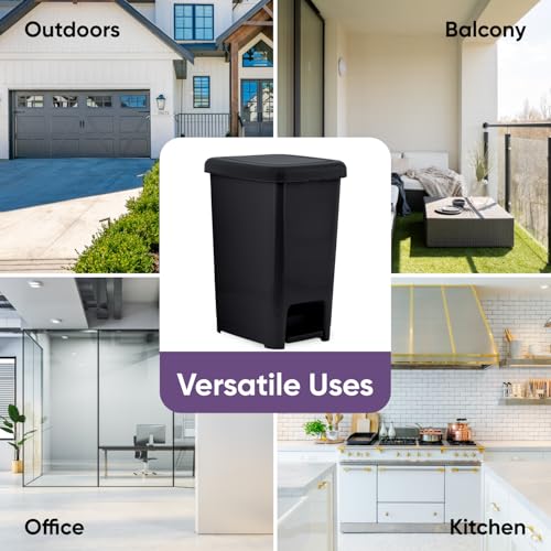 Image of Superio Kitchen Trash Can, Slim Step On Garbage Can with Foot Pedal, 16 Gallon, 64 Qt. Large Black Heavy Duty Plastic Trash and Recycling Bin