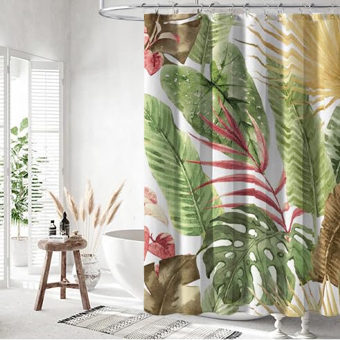yurlisa Unique Boho Palm Leaves Theme Shower Curtain Sets with 12 Hooks Bohemian Style Botanical Waterproof and Weighted Fabric Shower Curtains for Bathroom Bohemian Leaf 72 W x 72 L (Pack of 1)
