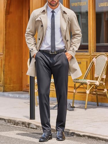 Image of Runcati Mens Double Breasted Trench Coat Notched Lapel Windbreaker Jackets Causal Overcoat With Belt
