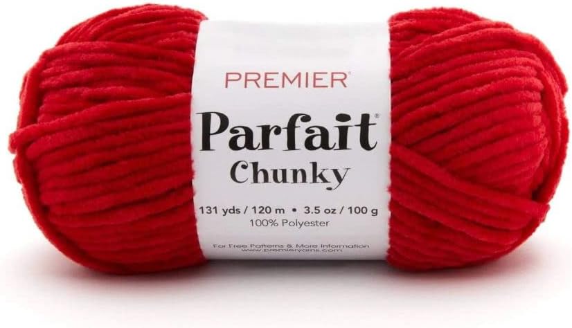 Miniatura 2 de Premier Yarns Parfait - Hilo de felpilla grueso, 3.5 onzas, peso súper voluminoso, paquete de 3 unidades con soportes para punto de Bella (cardenal)