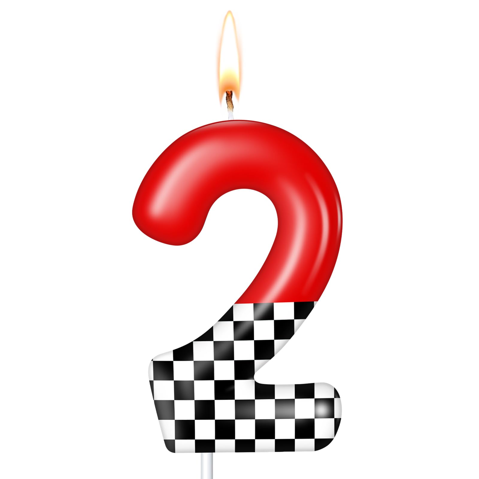 MTLEE Racing Car Birthday Number Candle Race Car Theme Cake Topper Truck Themed Birthday Supplies Decorations Red Black White Checkered Candles(Red