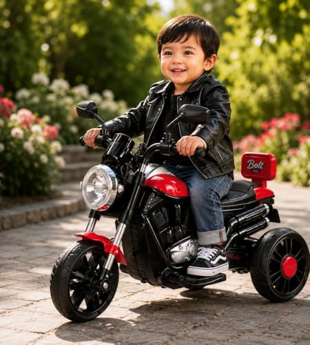 Image of Kawaii Kids 6V Battery Operated Ride-On Bike with Music & LED Lights, Red