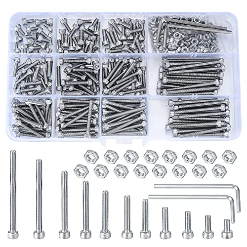 440 Pièces M3 Vis à Tête Hexagonale Socket, Tête Câble Boulons Vis avec écrous Assortiment en Acier Inoxydable, avec Rondelles et 2 Clé