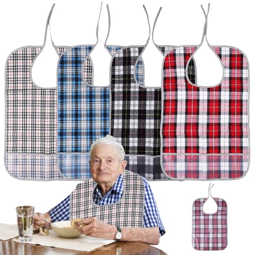 Baberos Para Adultos - 4 Piezas Impermeables, Reutilizables y Lavables Para Hombres, Mujeres y Personas Mayores Con Discapacidad