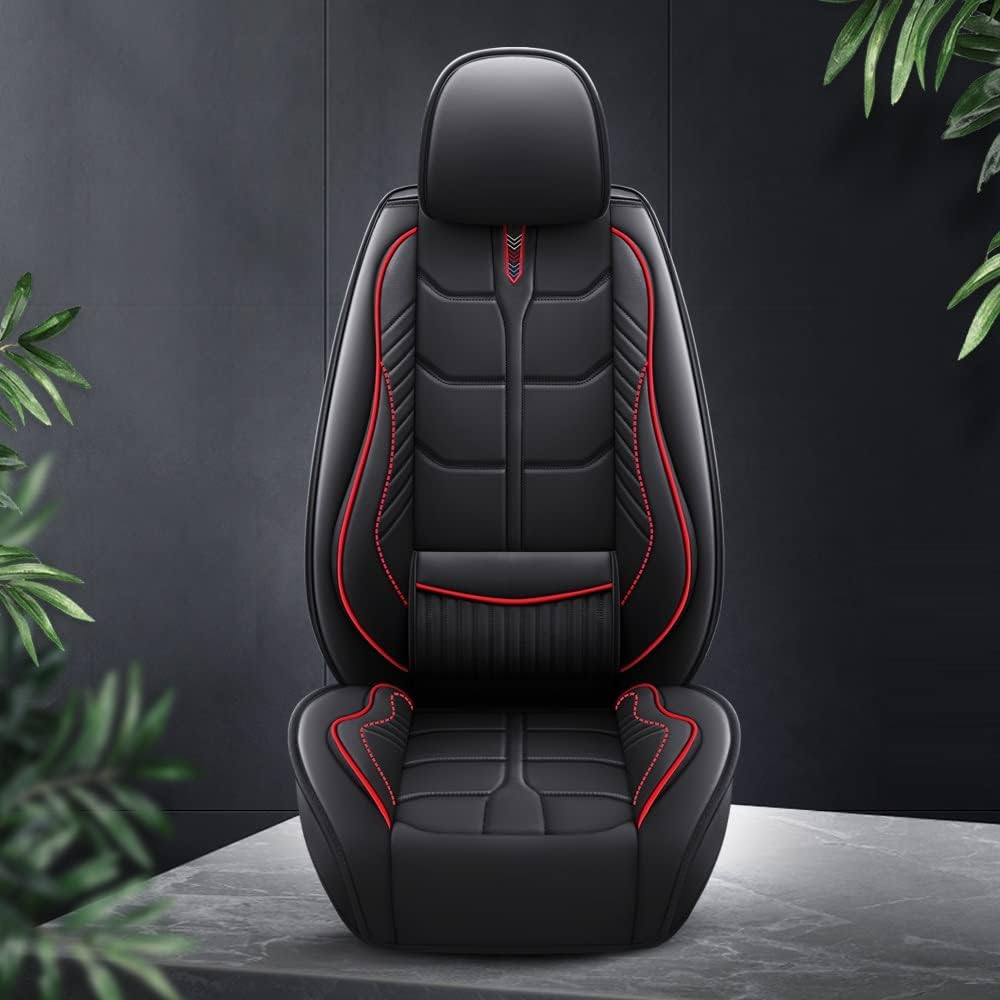 Car Seat Covers Full Set Fit for Honda CR-V 2023-2007 with Waterproof Leather,Wear-Resistant and Easy to Install,Airbag Compatible Automotive Vehicle Cushion Cover (Black&Red)