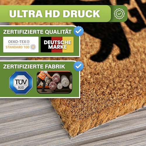 Bodenständig® Fußmatte Kokos [Wetterfest] - extrem robust - Fußabtreter außen - die Kokosmatte Fußmatte außen wetterfest. Fussmatte aussen 40x60 cm - Hereingedackelt Schriftzug
