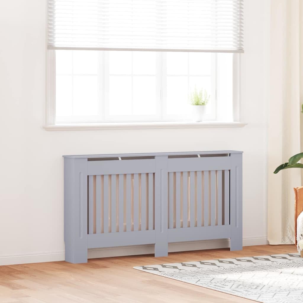 Engineered Wood Radiator Cover 2 pcs Grey 59.84 x 7.48 x 32.09 in with Water Resistant Material and Efficient Heat Flow for Home Decor and Additional Storage