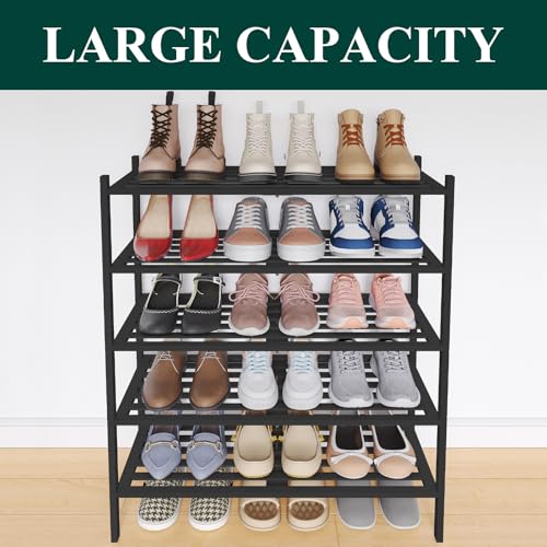 Image of Smiry Bamboo Shoe Rack, 5 Horizontal Slats, 5 Tier - 26.8 inch Wide, Black