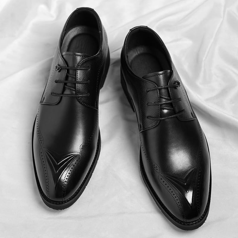 Mens Brown Oxfords Lace-up Business Casual Dress Shoes Waterproof Business Formal Derby Shoes(6)2