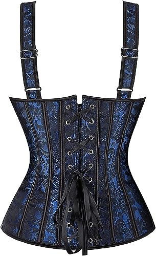 Image of Women's Lace up Gothic Jacquard Shoulder Straps Tank Overbust Shaper Corset Bustiers Top