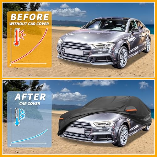 Image of All-Weather Waterproof Car Cover - UV-Resistant Outdoor Full Exterior Protection for Audi A3 Sedan 2013-2024 190T-PU Black with Right Side Zipper