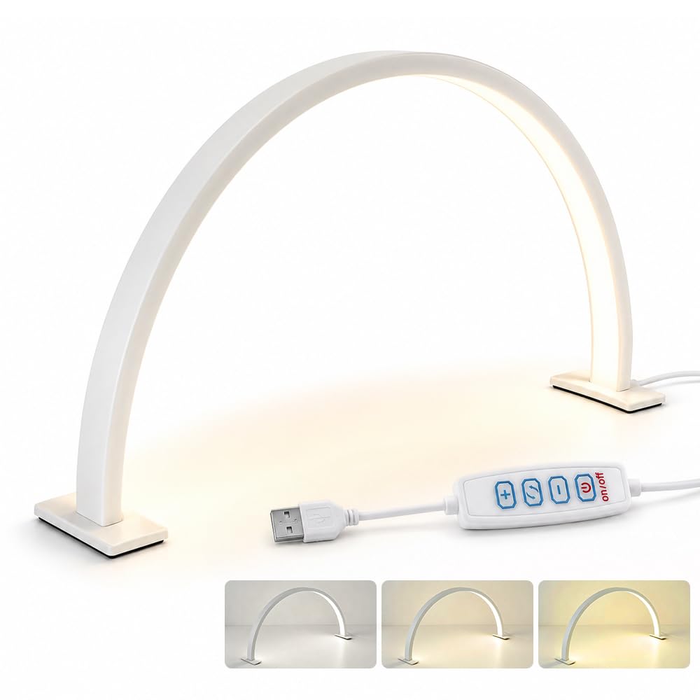 XPJBKC Half Moon Light for Nail Desk, Nail Light for Desk, 3 Color Modes and Brightness Half Moon Nail Desk lamp, USB N-ail Tech Light for D-esk Arch Beauty Eyelash Makeup Salon Crafts (White)