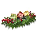 Christmas Table Centerpieces Decorations, Lighted Table Accent Centerpiece with LED Sparkle Baubles Battery Operated with Timer Holiday Candelabrum for Home Party Xmas Table Mantel Decoration