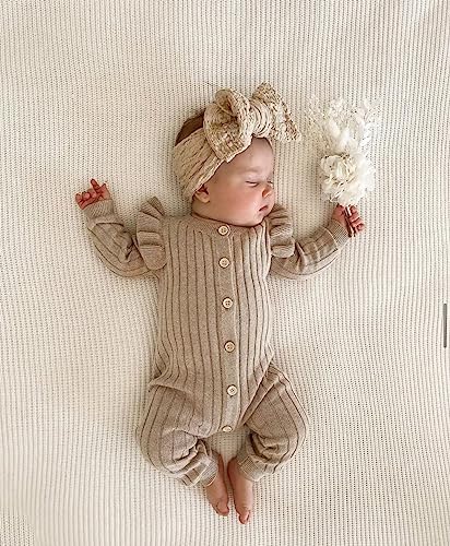 Twopumpkin Newborn Baby Girl Knitted Sweater Jumpsuit Button Down Long Sleeve Romper Onesie Winter Clothes Warm Outfit2
