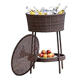 ★ 3in1 Outdoor Wicker Eiskübel Cocktail Couchtisch, Cool Bar Rattan Style Outdoor Terrassentisch mit Eiskübel - für Party, Pool, Deck, Hinterhof