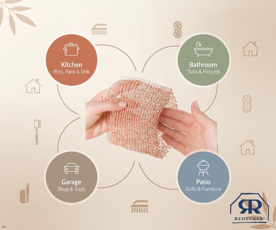 Image of Redecker Copper Cleaning Cloth, XL Size - Large Non-Scratch Scrubber for Pots, Pans, Grill & Kitchen Surfaces - Reusable Copper Cloth for Heavy Cleaning, Made in Netherlands