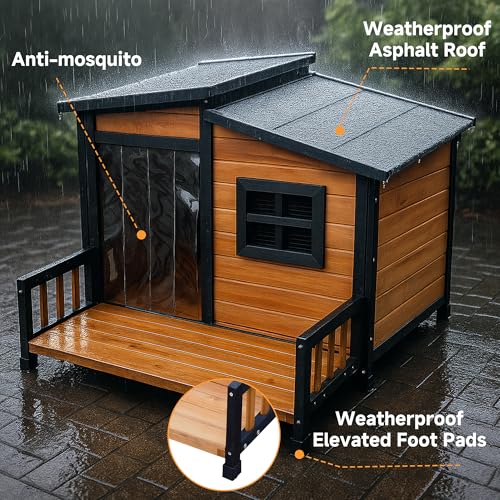 GARWOOD Large Outdoor Indoor Wooden Dog House for Small Large Dog Kennel Wood Sturdy Pet Puppy Warm Home with Durable Weatherproof Asphalt Roof Insulated Elevated Floor Outside Shelter Brown 39x37x30“ - Image 4