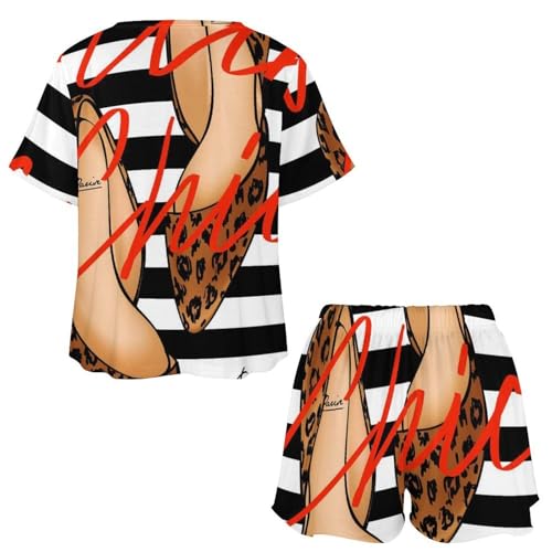 Ensemble de pyjama léopard manches courtes avec short léger en textile fluide - 5