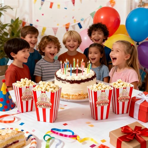 Image of 30Pcs Red White Striped Classic Popcorn bucket, Disposable Popcorn Boxes for Movie Night, Home Halloween, Thanks Giving, Christmas Party