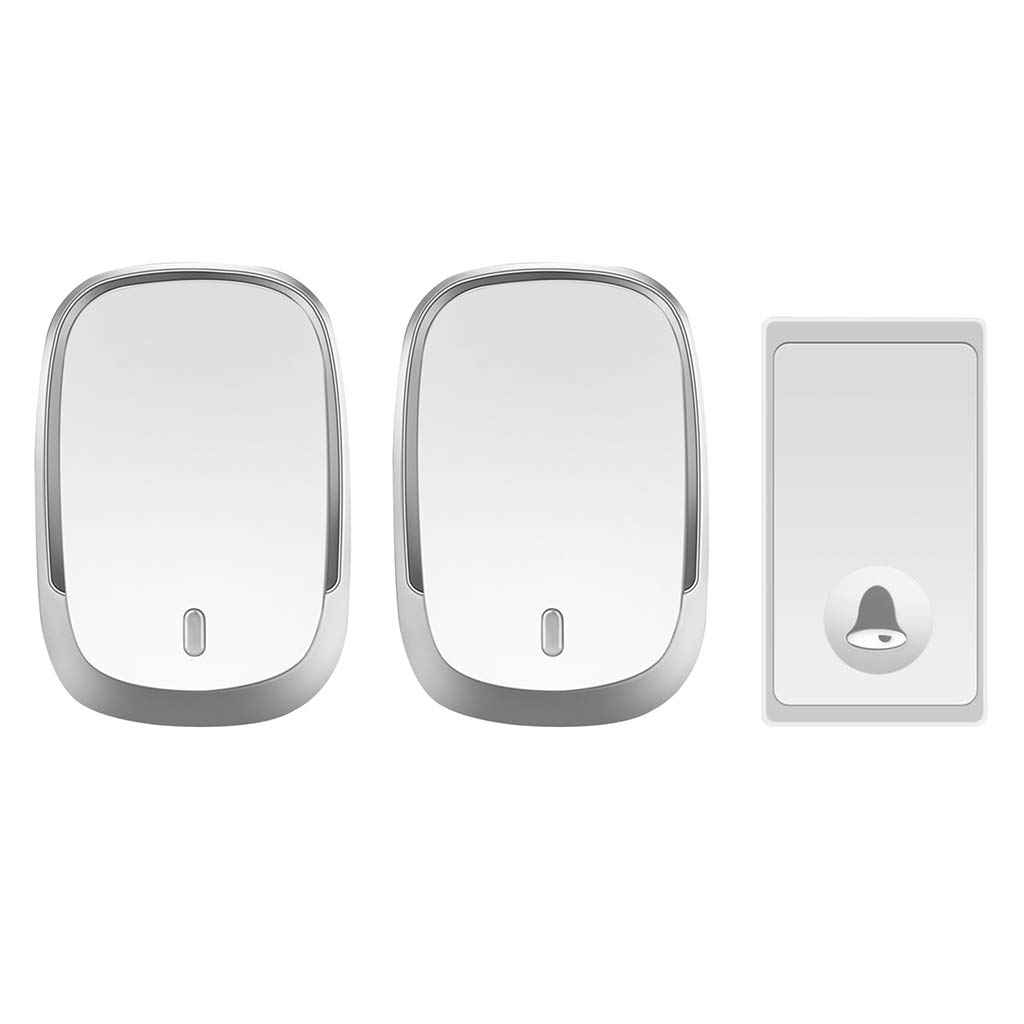 Timbre Inalámbrico Impermeable, Sin Pilas, Autoalimentado, 1 Transmisor Y 2 Receptores, Alcance De 200 M, 36 Acordes Musicales, 4 Niveles De Volumen, Plateado.