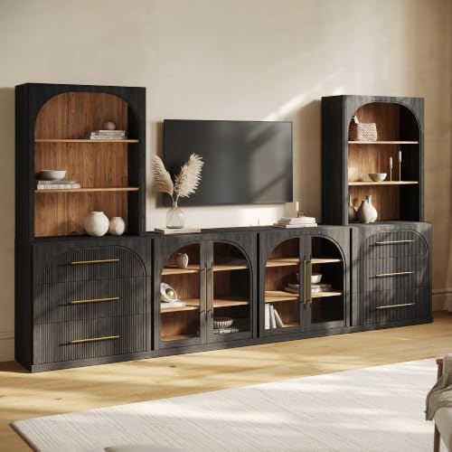 Image of BELLEZE Jagger 130 inch Wall Unit 6-Piece Modular TV Stand - Ebony