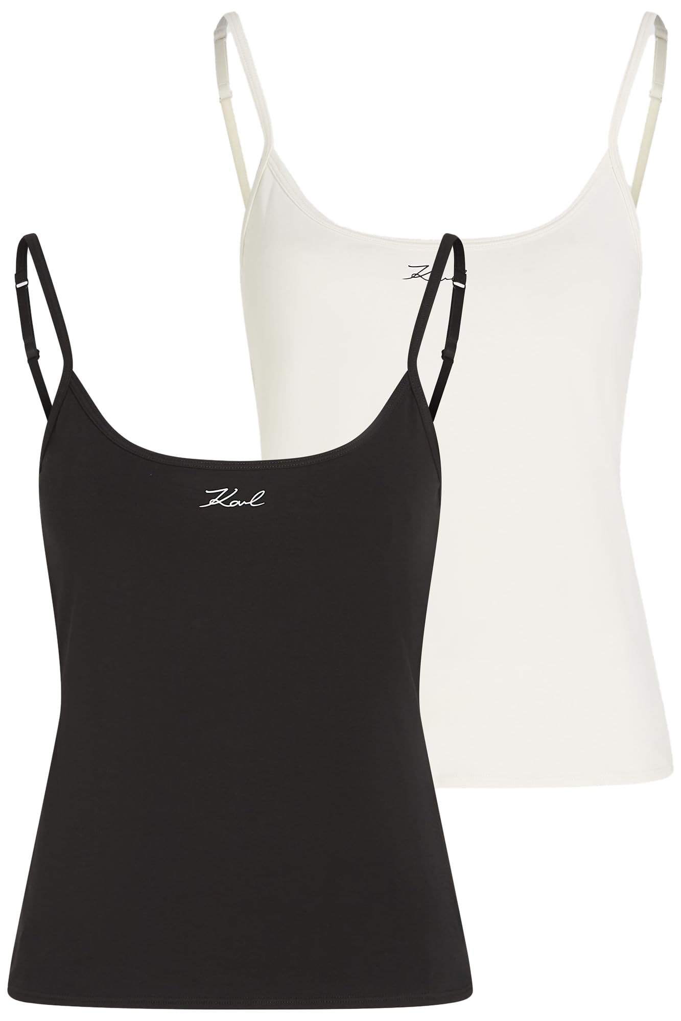 Karl Lagerfeld Women Signature Cami Top (2 Pack) Cannoli Cream/Black M