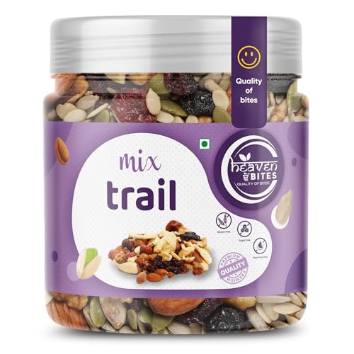 Image of Heaven Bites Healthy Premium Trail Mix 1000GM- Mixed Nuts and Seeds with Dried Fruits | Includes Almonds, Cashews, Pecans, Brazil Nuts, Chia and Pumpkin Seeds, Dried Cranberries, Goji Berries, and More | 100% Natural Snack Mix