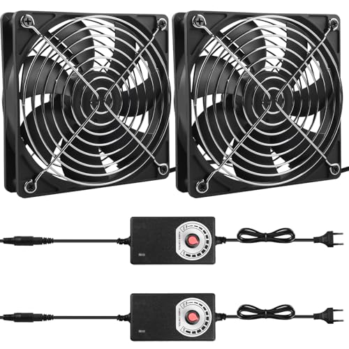 2 x 120mm Gehäuselüfter, 12V PC Lüfter mit Geschwindigkeitskontrolle, AC 220V Ventilator Dual Kugellager, Axiallüfter, Lüfter Leise für PC Laptop, TV, Radio, Router, Chassis Cabinet Server