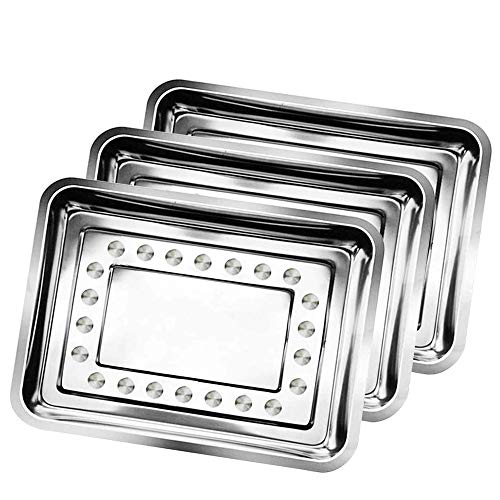 Jconly 3 Pack Tattoo Piercing Stainless Steel Trays 13.5'' x 10'' Tattoo Tray Dental Body Medical Tray Instrument Tray For Eyebrow Lip Makeup Piercing Tattoo Sterilization for Tattoo Supplies
