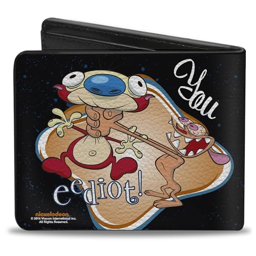 Ren and Stimpy Men's Standard Buckle-Down PU Bifold Wallet-Ren Choking Stimpy You EEDIOT, Multicolor, 4.0" x 3.5"2